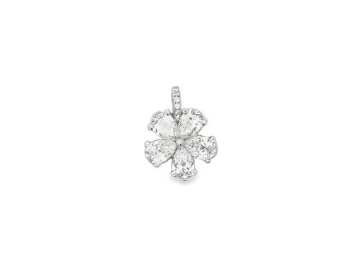 18K White Gold Pendant with Five Pear-Cut Natural Diamonds and Pavé-Set Round Diamonds